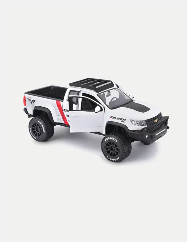 Maisto 2017 Chevrolet Colorado ZR2 Pickup Truck “Falken Tires Livery” 1:27 Scale Diecast Model Car, White & Silver