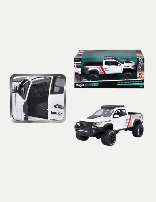 Maisto 2017 Chevrolet Colorado ZR2 Pickup Truck “Falken Tires Livery” 1:27 Scale Diecast Model Car, White & Silver