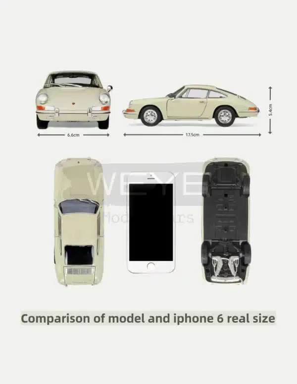 WELLY 1:24 Scale1964 Porsche 911 Diecast Model Car in Classic Cream White with Exquisite Interior