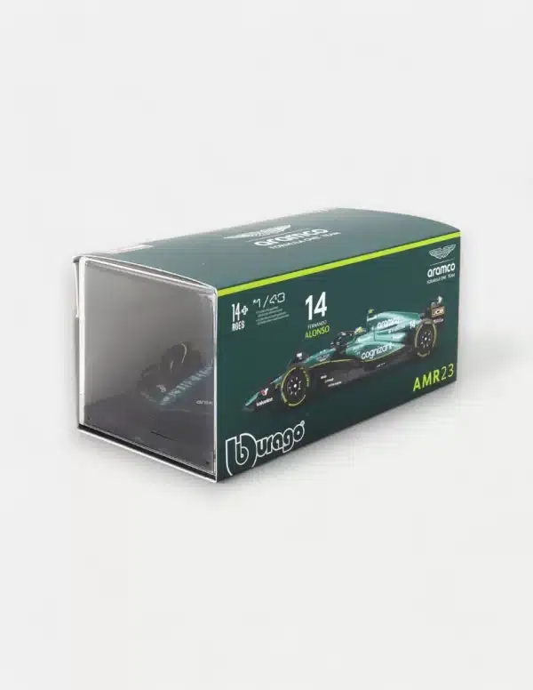 Bburago 1:43 Aston Martin AMR23 #14 Fernando Alonso 2023 F1 Model Car - Collector's Edition with Driver Figure & Display Case