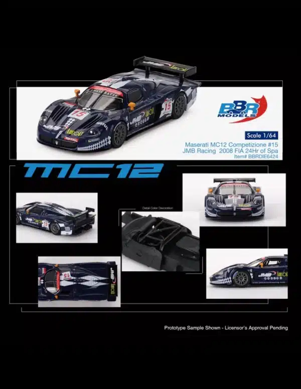 BBR Models 1:64 Maserati MC12 Competizione #15 JMB Racing 2008 FIA 24Hr of Spa Diecast Car
