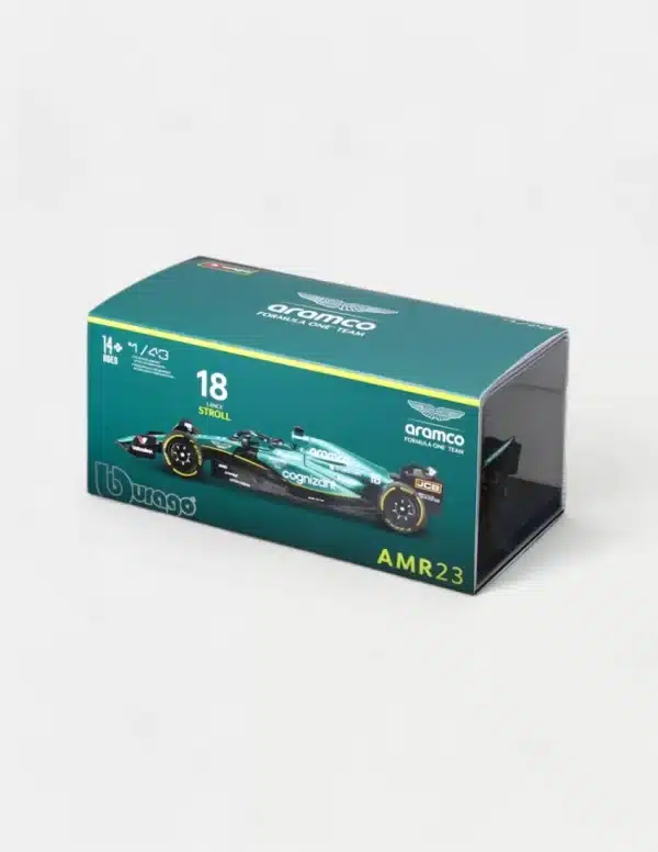 Bburago 1:43 Aston Martin AMR23 #18 Lance Stroll 2023 F1 Diecast Model Car - Collector's Edition with Driver Figure & Display Case