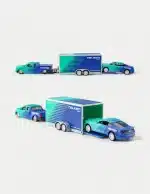 Maisto 1:64 Diecast Model Car Set With Ford F-150 Pickup Truck & Mustang GT & Enclosed Trailer - Falken Tires Livery