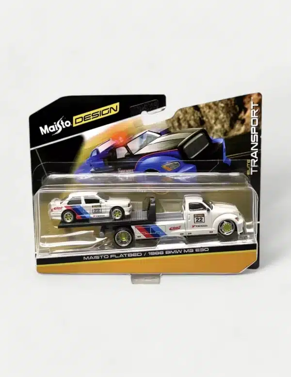 Maisto 1:64 Diecast Model Car Set With Flatbed & 1988 BMW M3 E30 – Design Elite Transport
