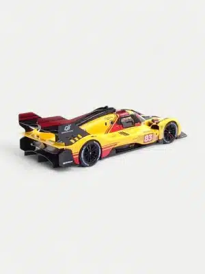 Angled rear view of the Bburago 1:18 Ferrari 499P Le Mans 2025, showcasing the driver's side and complex rear aerodynamics.