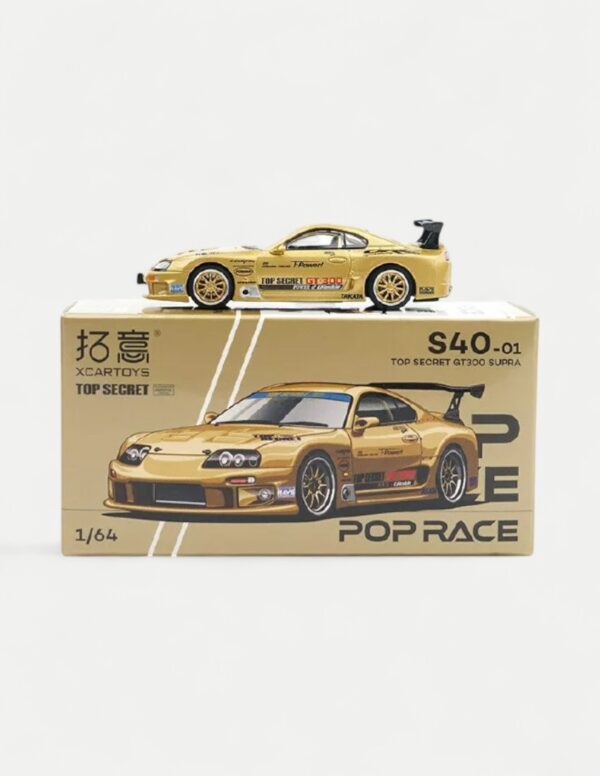 XCARTOYS × POP RACE 1:64 Top Secret Toyota Supra GT300 Diecast - Gold (JZA80)