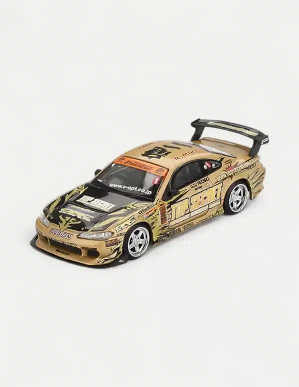 MINI GT 1/64 Nissan Silvia (S15) Top Secret D1GP 2004 Champion #714 Diecast Model Car - Gold