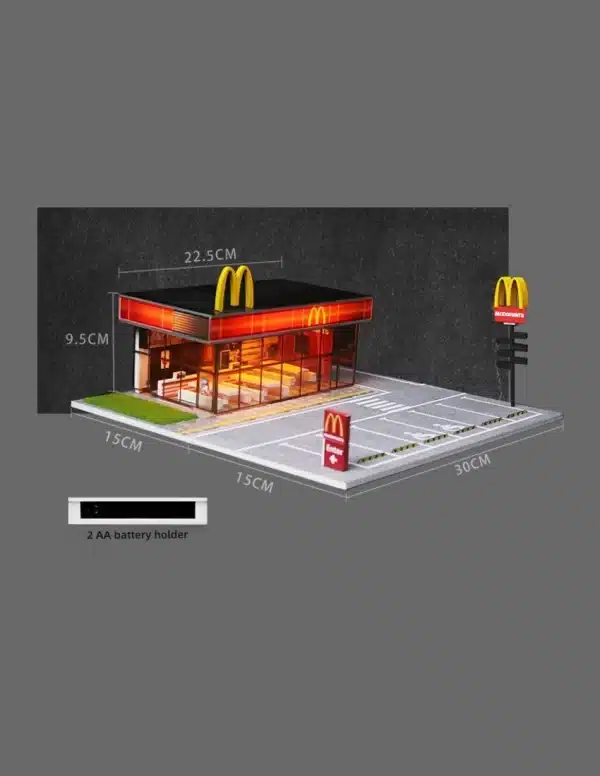 MoreArt 1/64 McDonald's Diorama Scene for Diecast Model Cars with LED Lighting