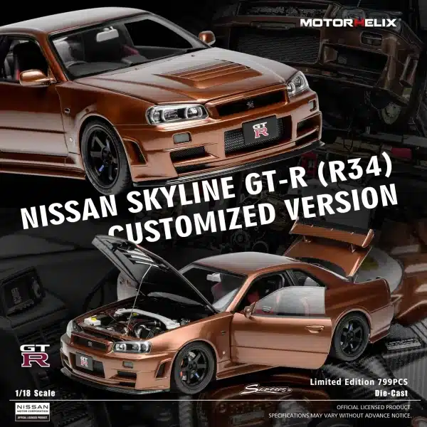 Motorhelix 1:18 Nissan Skyline GT-R (R34) Customized Version - Bronze Metallic (Limited 799pcs)