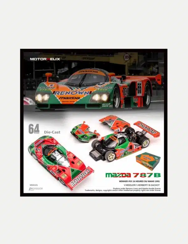 MOTORHELIX 1:64 Mazda 787B #55 'Renown' 1991 Le Mans Winner Diecast Model