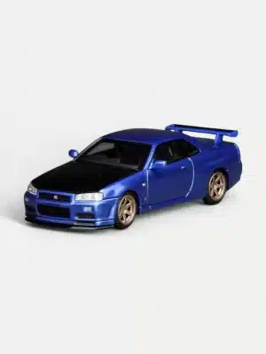 [PRE-ORDER] Motorhelix 1:64 Nissan Skyline GT-R (R34) V-Spec II Customized Bayside Blue w/ Carbon Fiber Bonnet