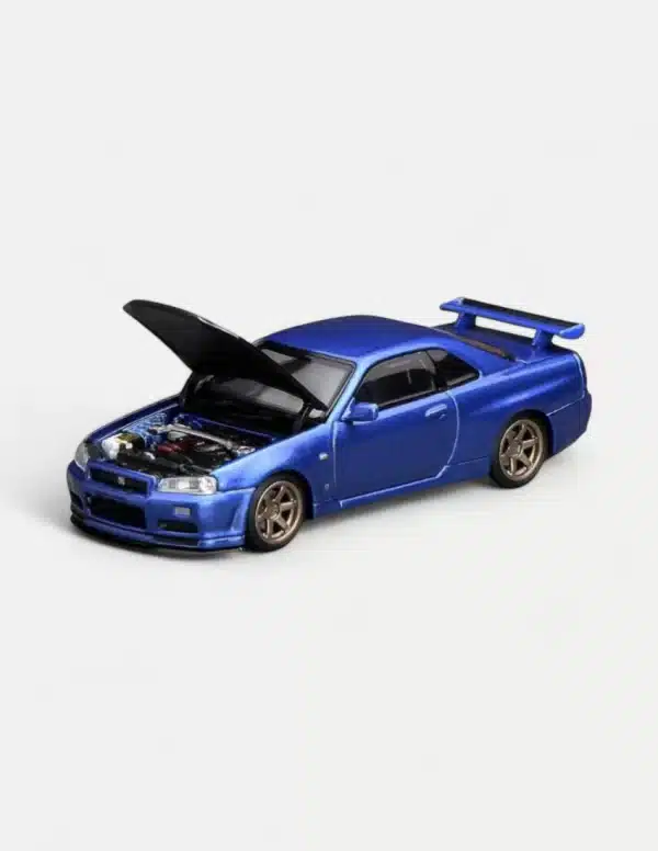 [PRE-ORDER] Motorhelix 1:64 Nissan Skyline GT-R (R34) V-Spec II Customized Bayside Blue w/ Carbon Fiber Bonnet