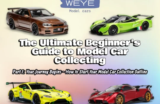The ultimate beginner's guide to model car collecting from Weye Model Cars, featuring detailed models of a Nissan Skyline R34 and Pagani Huayra.