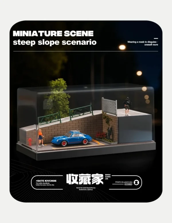 SHOU CANG JIA 1:64 Steep Slope Parking Diorama with Acrylic Display Case
