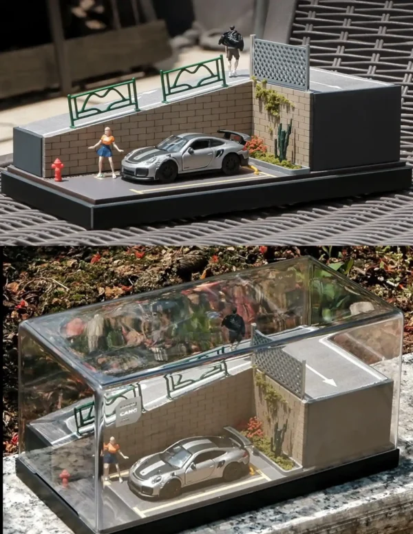 SHOU CANG JIA 1:64 Steep Slope Parking Diorama with Acrylic Display Case