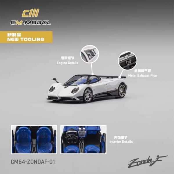 CM Model 1:64 Pagani Zonda F Diecast Model (Pearl White / Blue Interior)