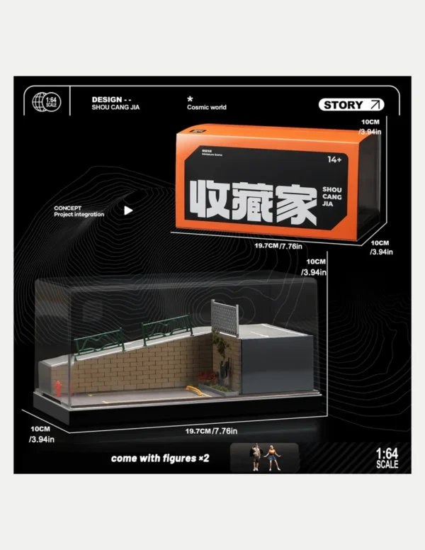 SHOU CANG JIA 1:64 Steep Slope Parking Diorama with Acrylic Display Case