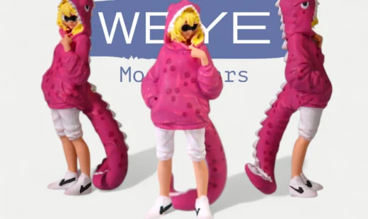 Moreart 1:64 Roxy resin doll figure shown from front, side, and back, designed for diecast collectors.