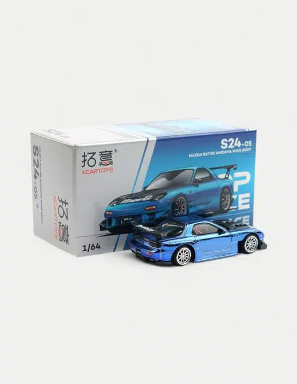POP RACE x XCARTOYS 1:64 Mazda RX-7 (FD3S) RE Amemiya Wide Body - Chrome Blue