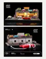 SHOU CANG JIA 1:64 SafeWork Double-Deck Parking Workshop Diorama (LED Light)