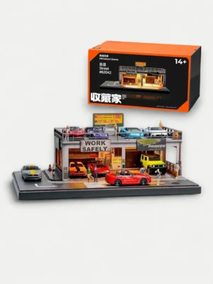 SHOU CANG JIA 1:64 SafeWork Double-Deck Parking Workshop Diorama (LED Light)
