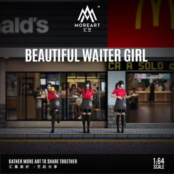 Moreart 1:64 Scale Resin Waiter Girl Figure Set - For Fast Food Diorama (3pcs)