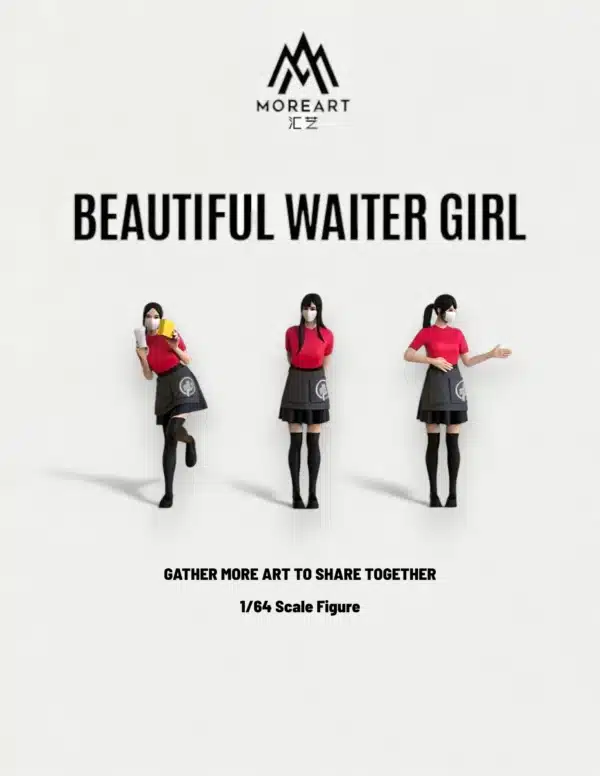 Moreart 1:64 Scale Resin Waiter Girl Figure Set - For Fast Food Diorama (3pcs)