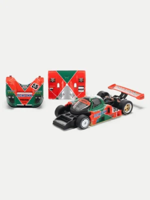 The POP RACE 1:64 Mazda 787B model car with both front and rear cowls removed, displaying the full chassis skeleton and parts.