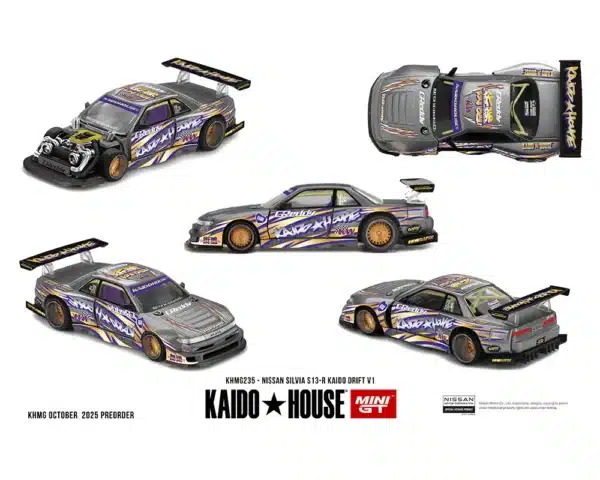 [PRE-ORDER] Kaido House x MINI GT 1:64 Nissan Silvia S13-R Kaido Drift V1 "GReddy" Gunmetal Gray