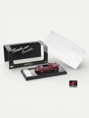 LCD Models 1:64 Pagani Zonda HP Barchetta diecast car in Carbon Red displayed with its original box and acrylic case.
