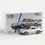 Xcartoys x POP RACE 1:64 Porsche 964 Singer 911 - Silver Metallic with Blue and Red Stripes
