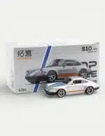 Xcartoys x POP RACE 1:64 Porsche 964 Singer 911 - Silver Metallic with Blue and Red Stripes