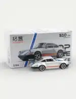 Xcartoys x POP RACE 1:64 Porsche 964 Singer 911 - Silver Metallic with Blue and Red Stripes