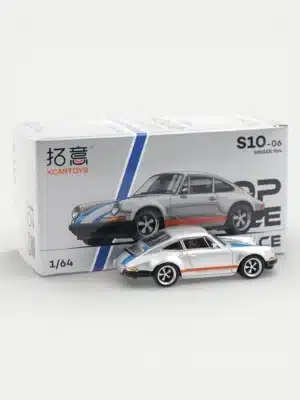 Xcartoys x Pop Race 1:64 Porsche 964 Singer diecast model car in Silver with packaging, featuring the PR640188 series number.