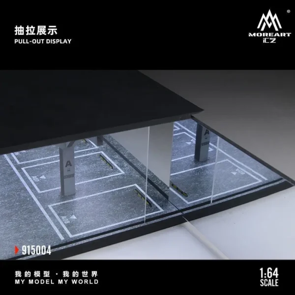 MoreArt 1:64 Underground Parking Garage Diorama - LED Display Case with Mirror Effect
