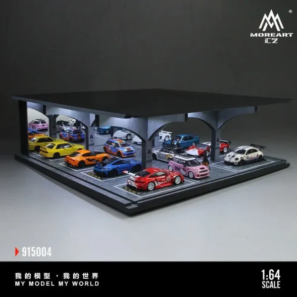MoreArt 1:64 Underground Parking Garage Diorama - LED Display Case with Mirror Effect