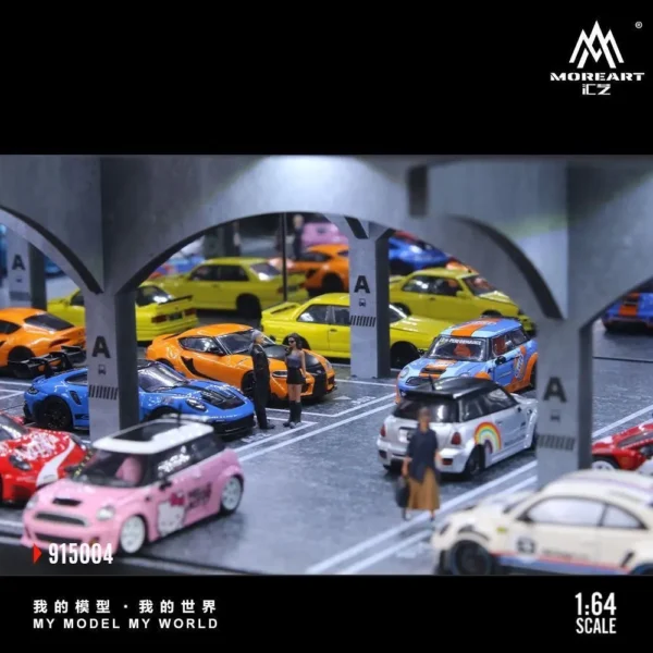 MoreArt 1:64 Underground Parking Garage Diorama - LED Display Case with Mirror Effect