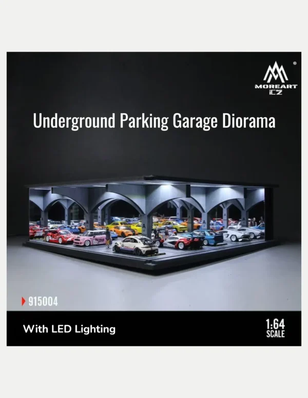 MoreArt 1:64 Underground Parking Garage Diorama - LED Display Case with Mirror Effect