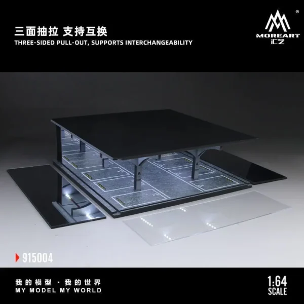MoreArt 1:64 Underground Parking Garage Diorama - LED Display Case with Mirror Effect