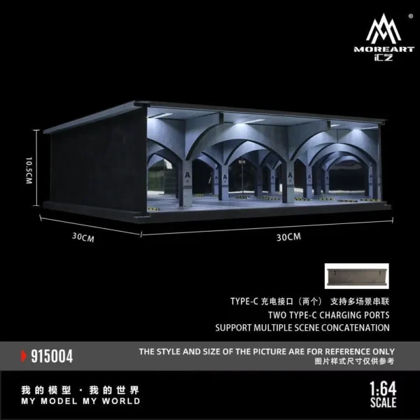 MoreArt 1:64 Underground Parking Garage Diorama - LED Display Case with Mirror Effect