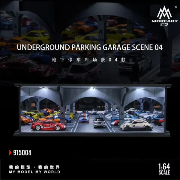 MoreArt 1:64 Underground Parking Garage Diorama - LED Display Case with Mirror Effect