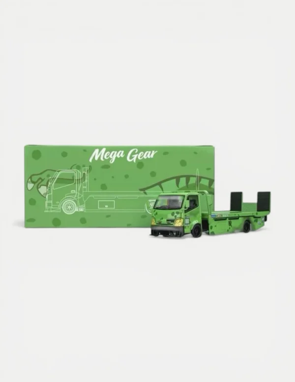 Mega Gear 1:64 Custom Flatbed Tow Truck - Dinosaur Racing Liveries (Green / Pink / Black)