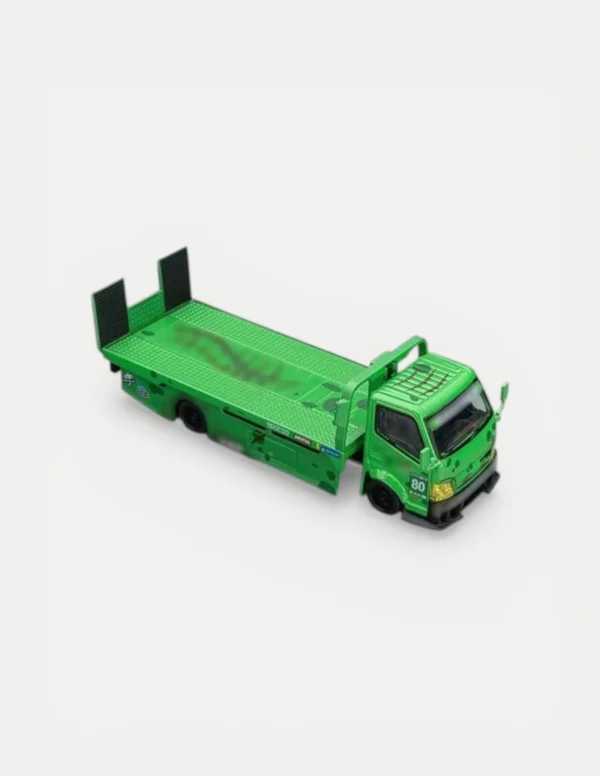 Mega Gear 1:64 Custom Flatbed Tow Truck - Dinosaur Racing Liveries (Green / Pink / Black)