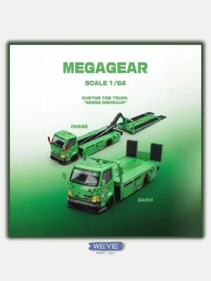 Mega Gear 1:64 Custom Flatbed Tow Truck - Dinosaur Racing Liveries (Green / Pink / Black)