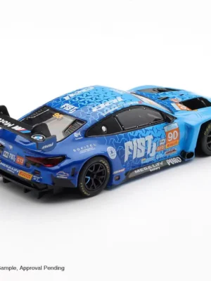 Rear view of the 1:64 GT3 racing model displaying the massive swan-neck rear wing and complex 2025 China GT livery.