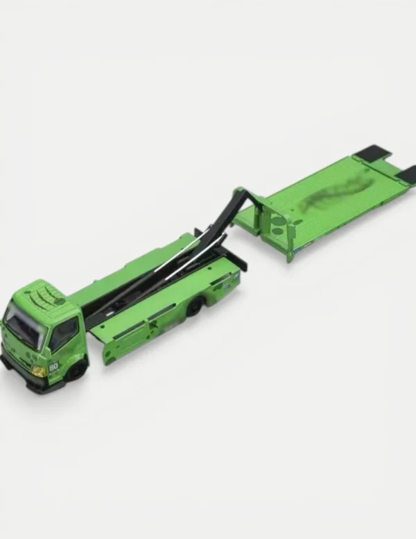 Mega Gear 1:64 Custom Flatbed Tow Truck - Dinosaur Racing Liveries (Green / Pink / Black)
