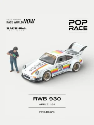 [PRE-ORDER] Pop Race 1:64 Porsche RWB 930 Apple Livery with Akira Nakai Figurine (PR640474)