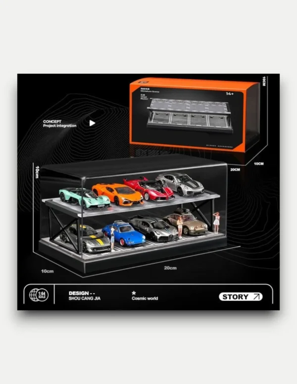 SHOU CANG JIA 1:64 Minimalist Two-Story Parking Garage Diorama Display Case [8-Car Capacity]