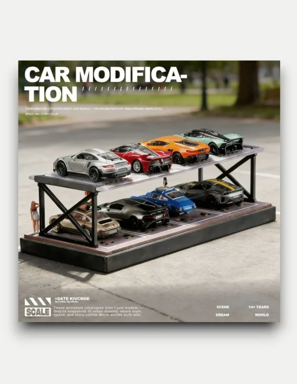 SHOU CANG JIA 1:64 Minimalist Two-Story Parking Garage Diorama Display Case [8-Car Capacity]