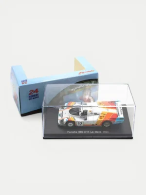Spark 1/64 Porsche 956 diecast car in premium acrylic display case and official 24 Heures du Mans box.